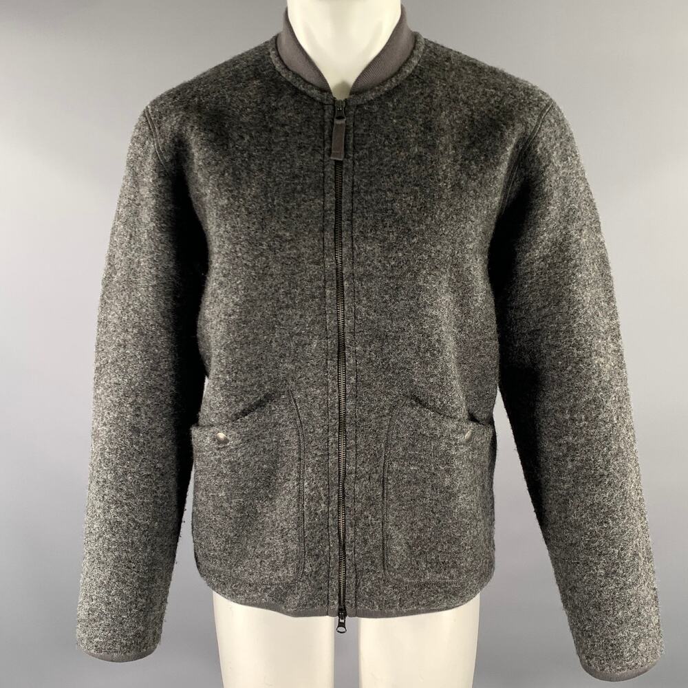 HARTFORD Size L Grey Textured Wool Blend Bomber Jacket